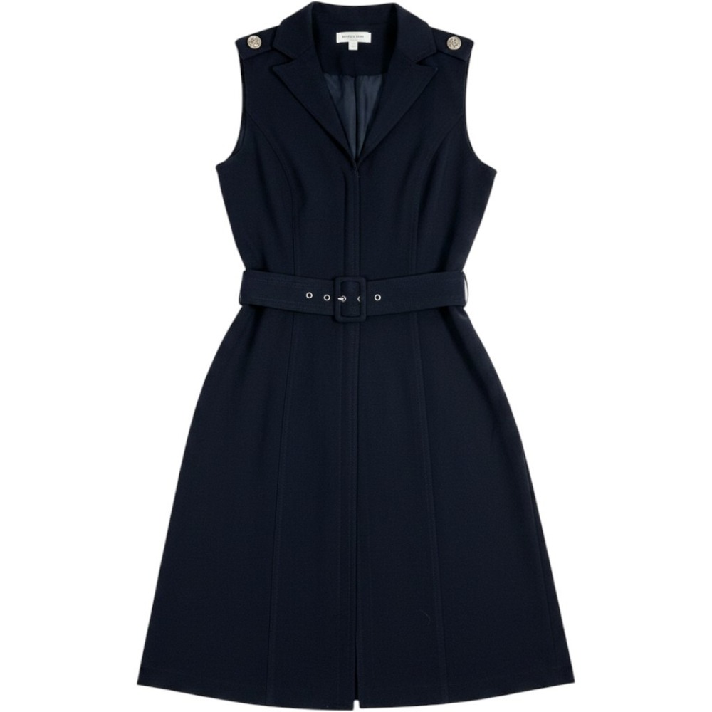Tommy Hilfiger Sheath Dress Womens 2 Navy Blue Belted Zip Front Utility Stretch